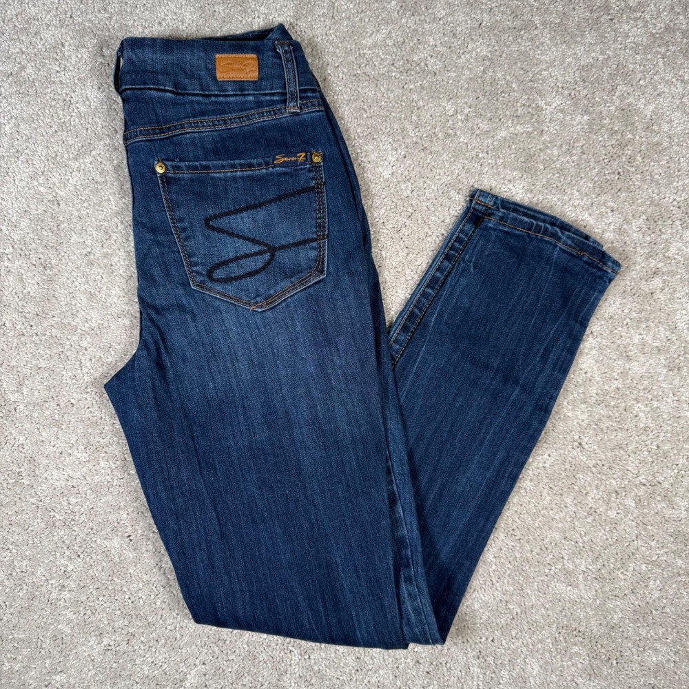 Seven7 Women Dark Wash Tummyless High Rise Skinny Jeans Indigo Denim Size 4